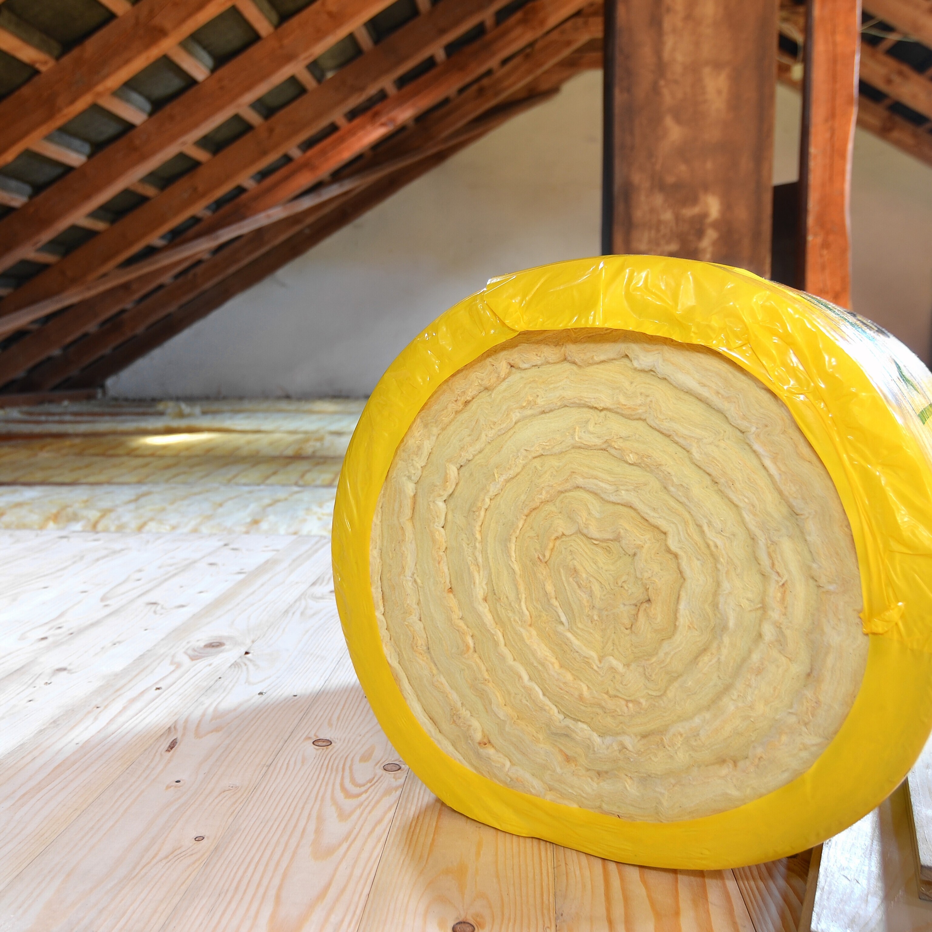 roll of insulation in an attic