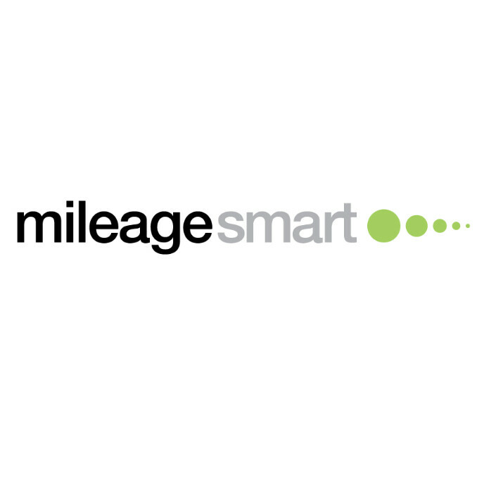 Logo for MileageSmart program; black and grey writing and five lime green dots in various sizes