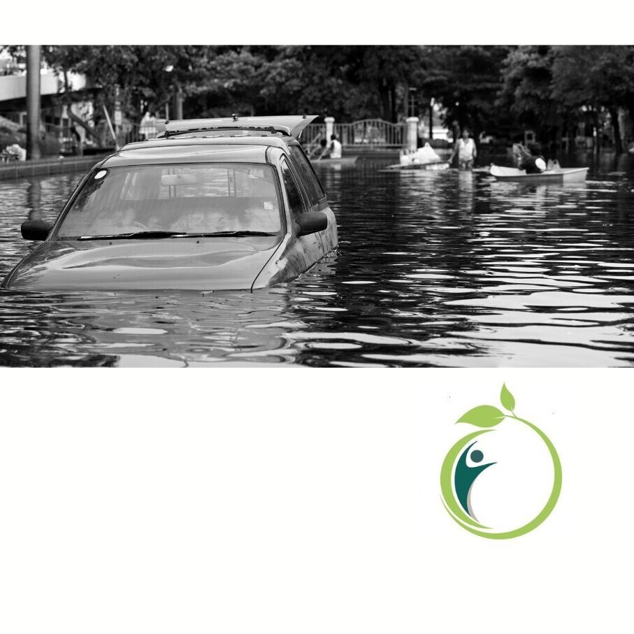 Car surrounded by flood waters