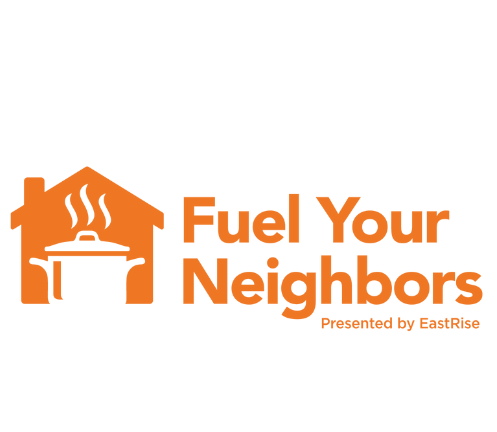 Logo for "Fuel Your Neighbors," presented by EastRise, featuring a house and cooking pot icon.