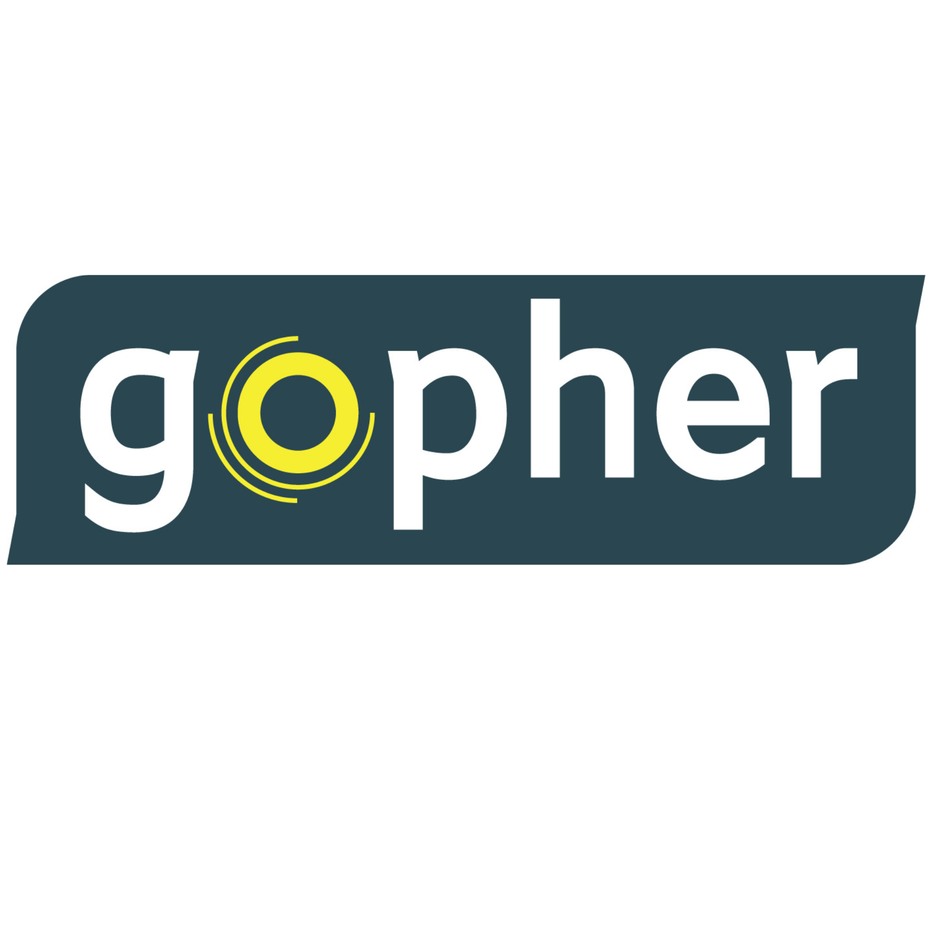 Wordmark for Gopher with white letters and yellow "o"